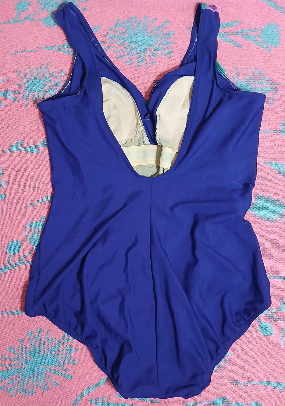 Vintage 80's Maxine of Hollywood womens size 18 one piece swimsuit green multi - Picture 5 of 8